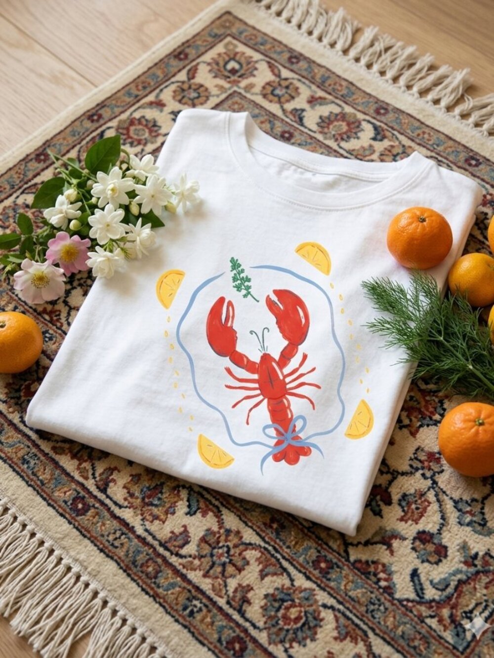 Vintage Lobster Baby Tee 🦞🍋✨ | Coquette Seafood Aesthetic | Y2K Retro Crop Top
